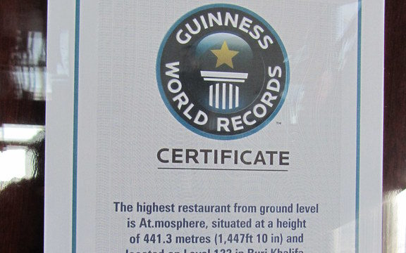Certificat Guinness World Records pour At.Mosphere